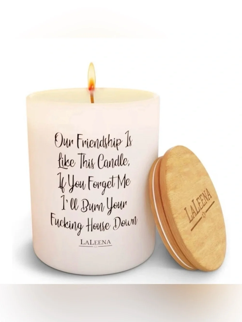 LaLeena Ocean Breeze Scented Soy Candle with Wood Lid and funny saying